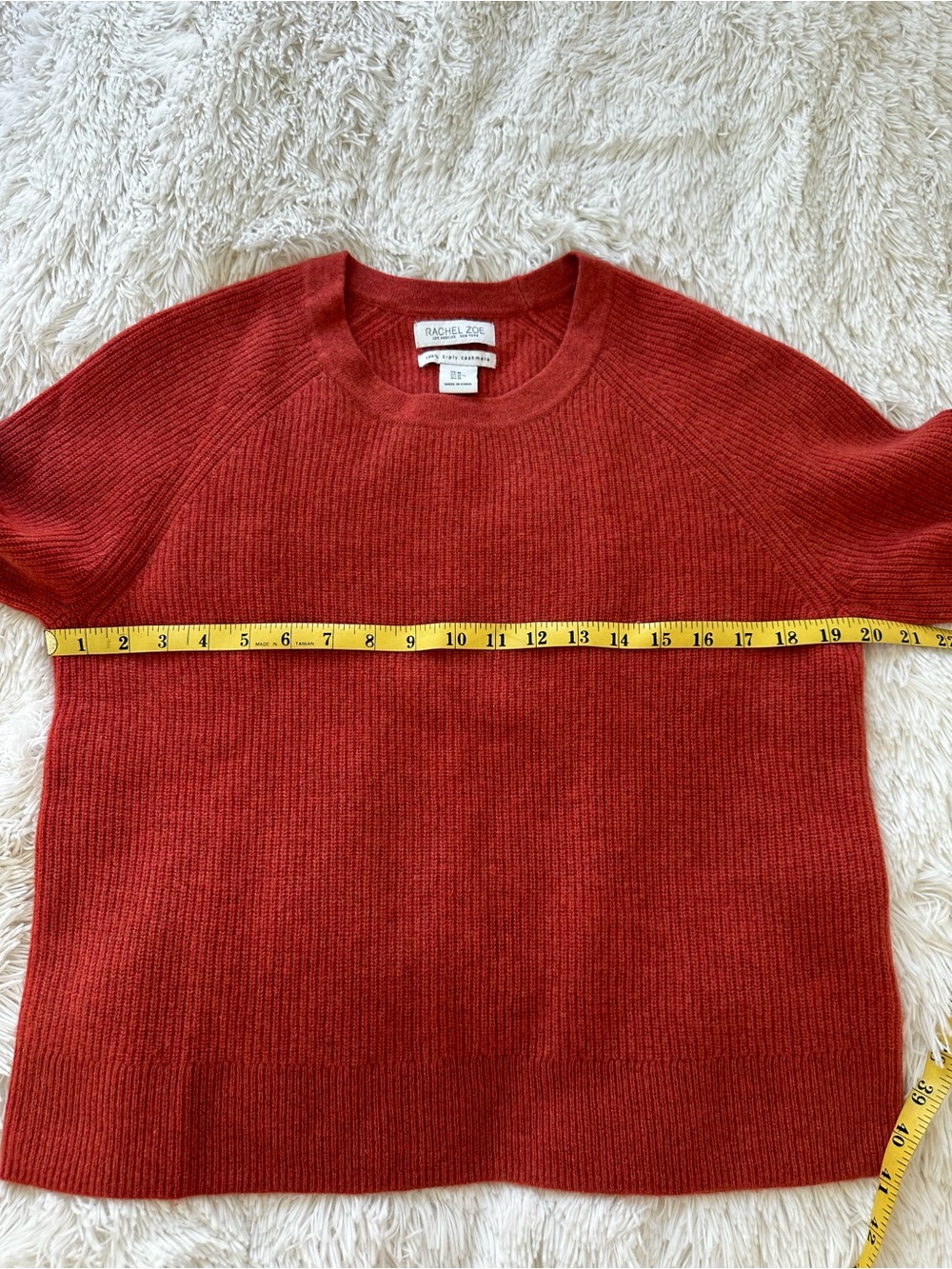 Rachel Zoe 100% 2-Ply Cashmere Ribbed Crewneck Sweater Rust Orange Medium - Picture 4 of 6